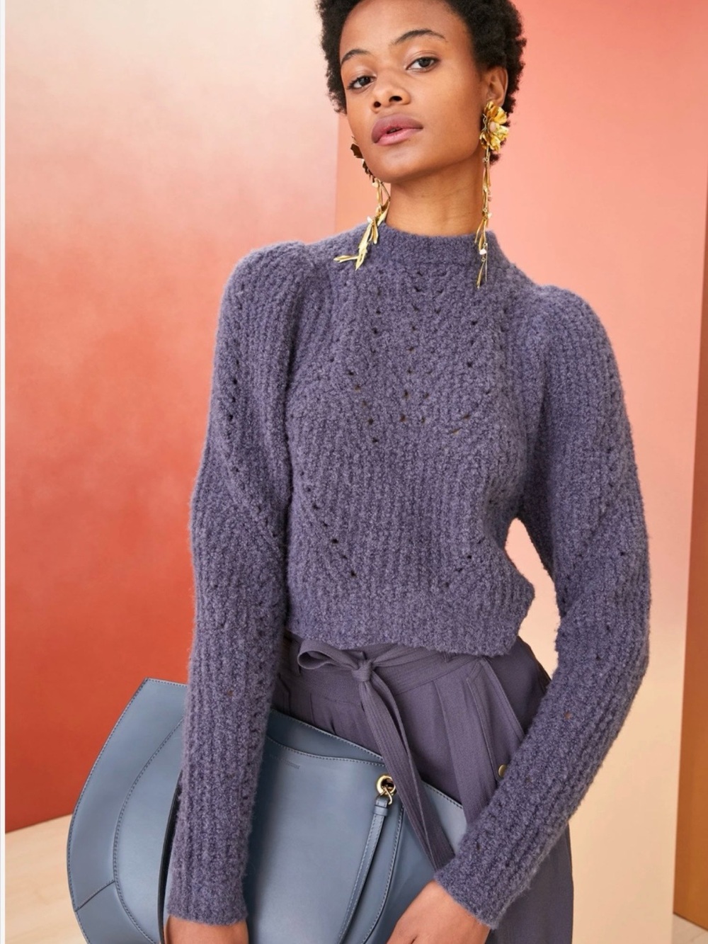 Ulla Johnson Jasper Alpaca Knit Puff Sleeve Sweater Thistle Purple Grey S